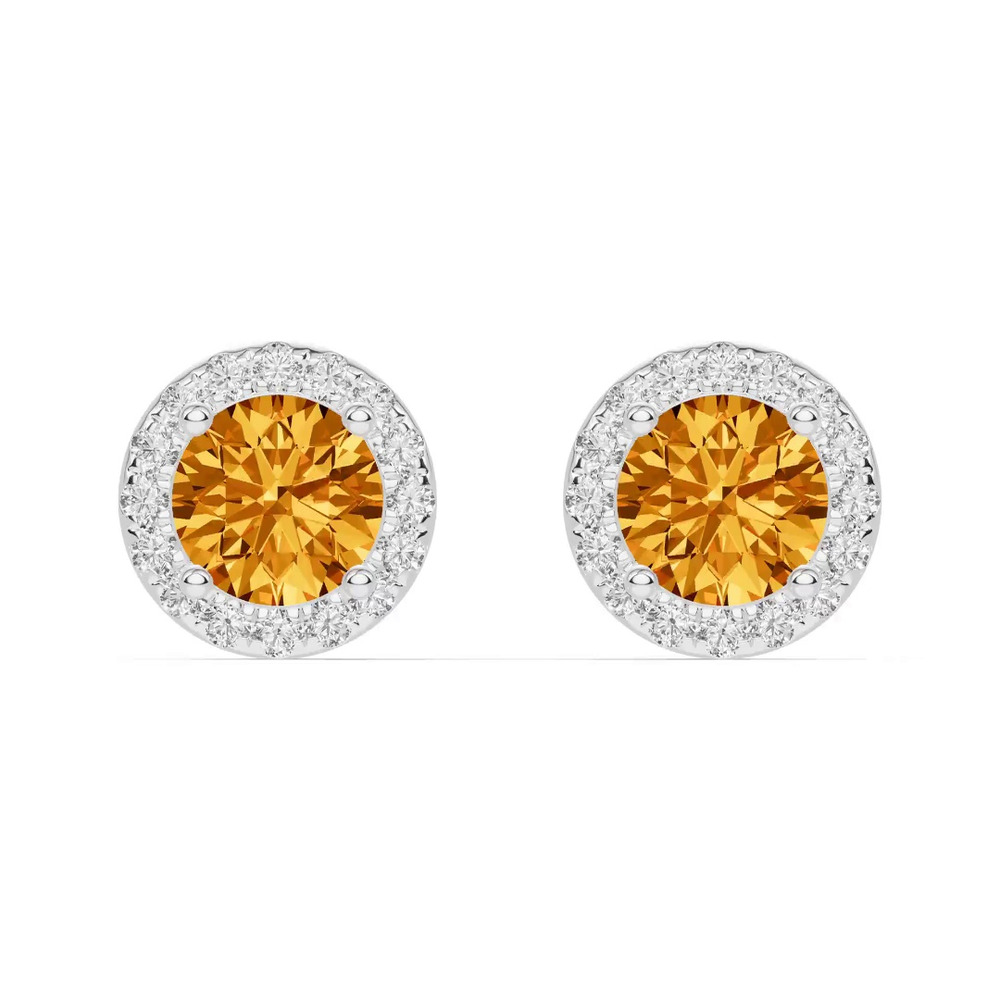360 degree view of Round Citrine Lab Diamond Halo Earrings