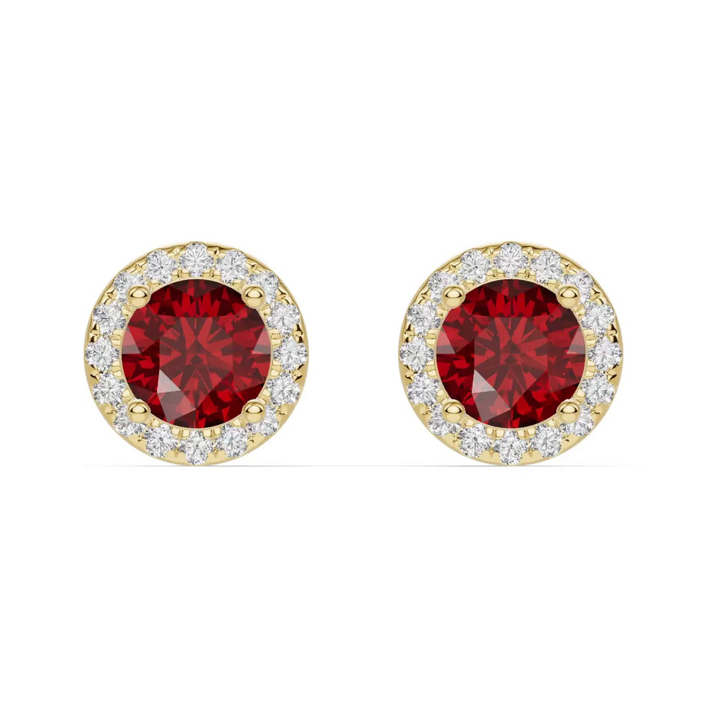 360 degree view of Round Garnet Lab Diamond Halo Earrings