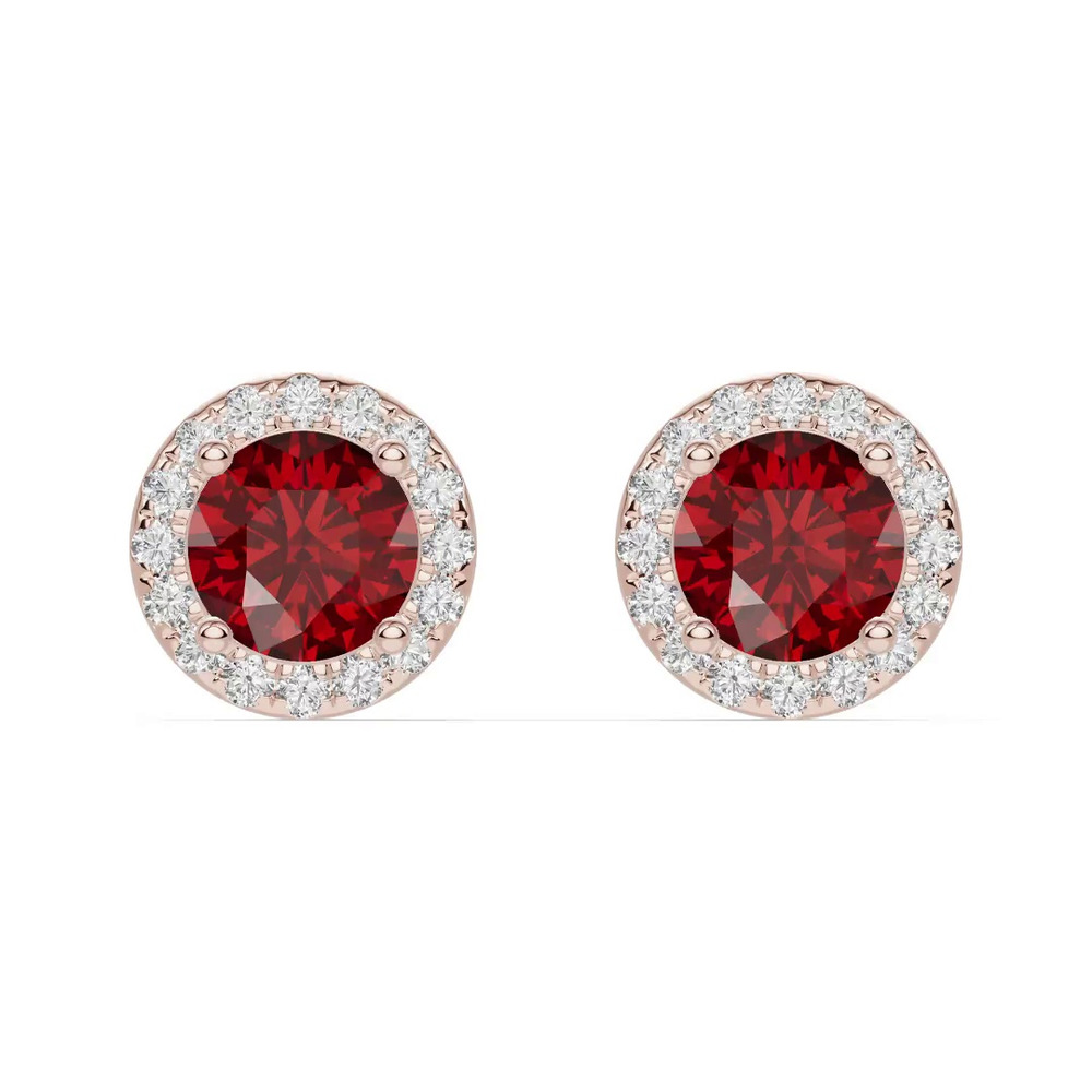 360 degree view of Round Garnet Lab Diamond Halo Earrings
