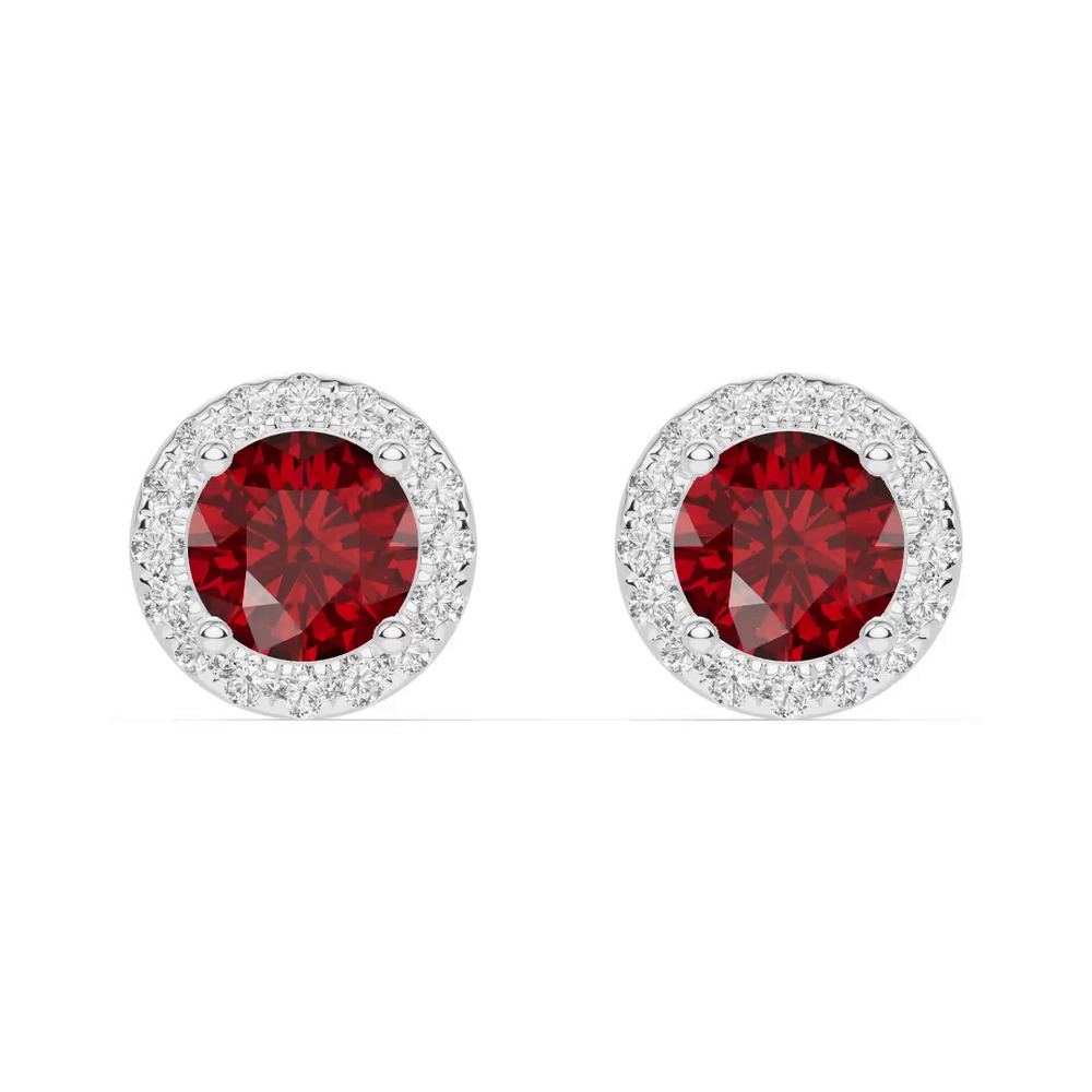 360 degree view of Round Garnet Lab Diamond Halo Earrings