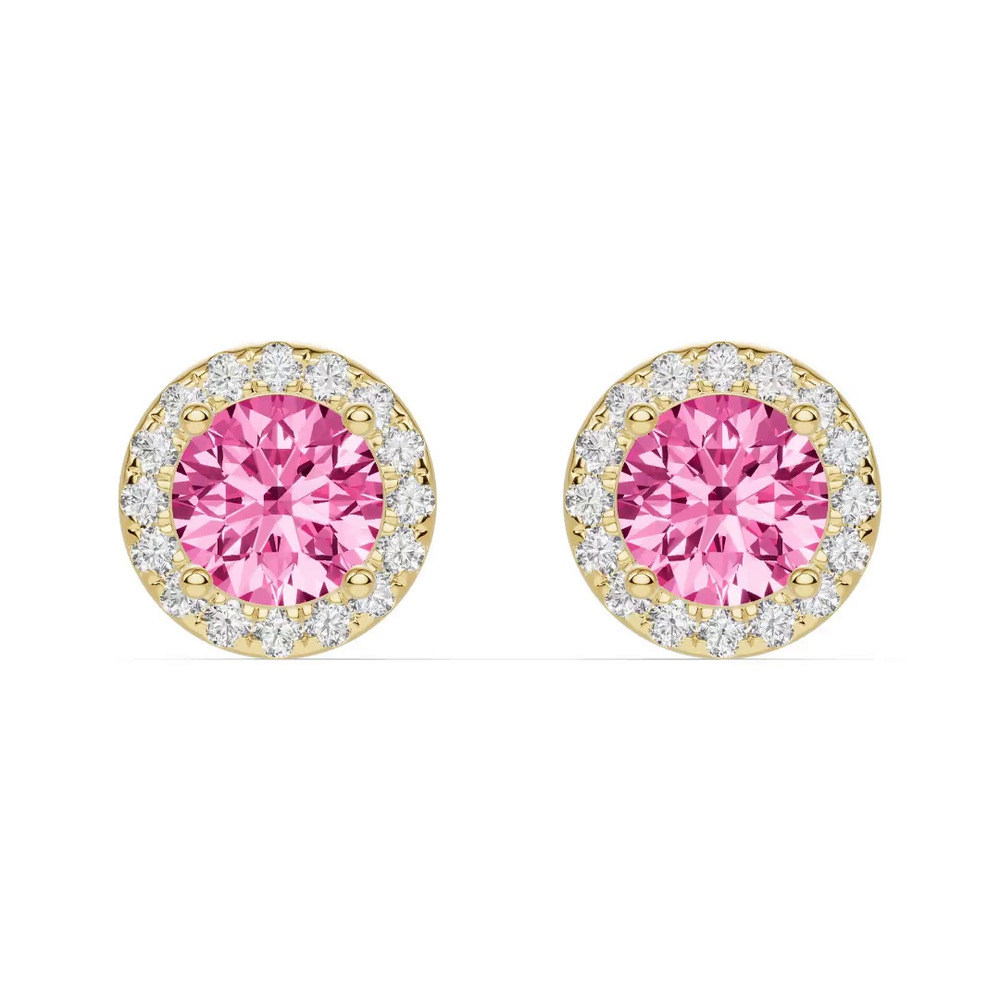 360 degree view of Round Pink Tourmaline Lab Diamond Halo Earrings