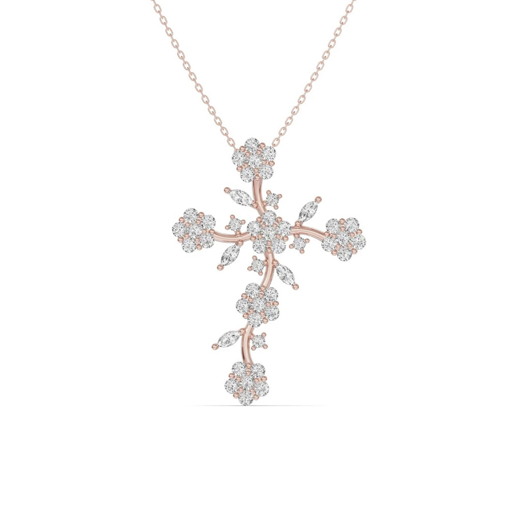 360 degree view of Vine Bloom Cross Lab Diamond Pendant