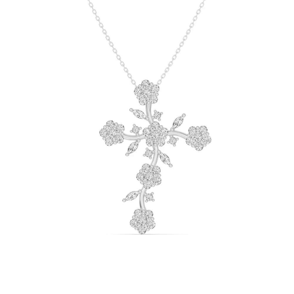 360 degree view of Vine Bloom Cross Diamond Pendant
