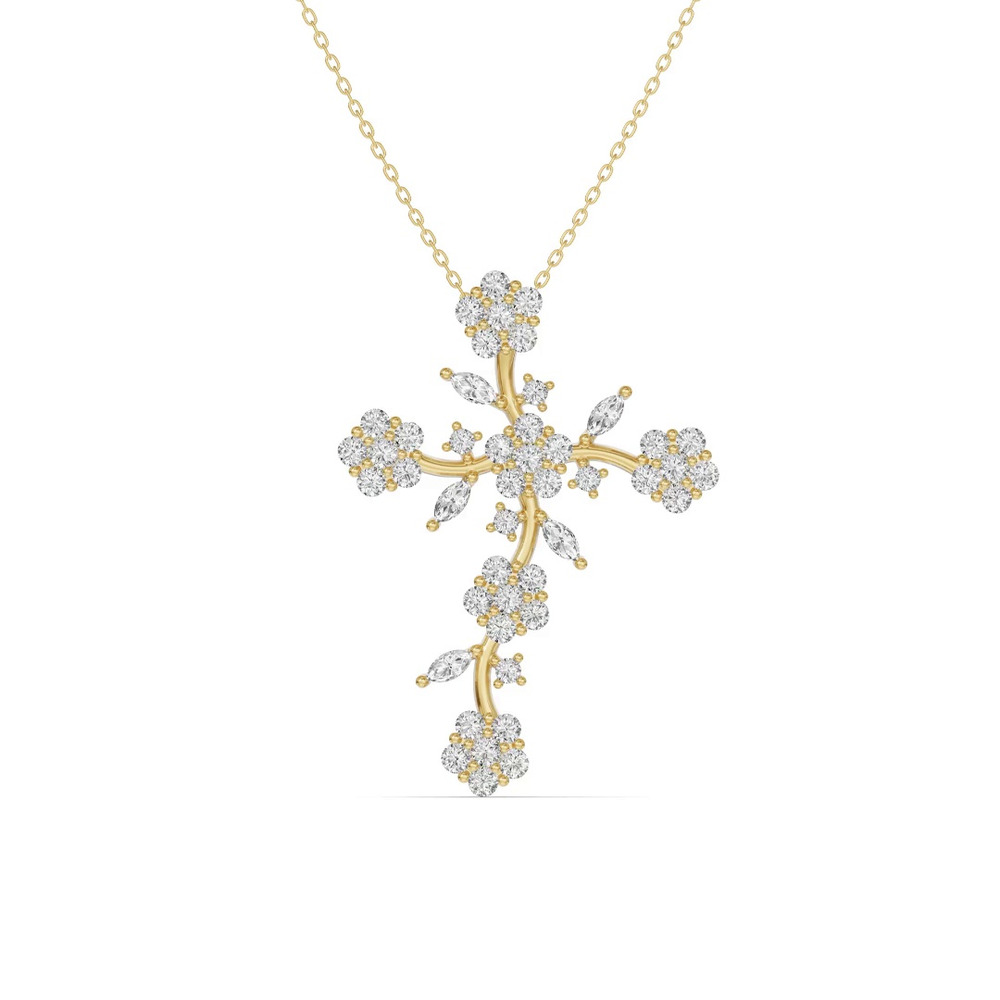 360 degree view of Vine Bloom Cross Lab Diamond Pendant