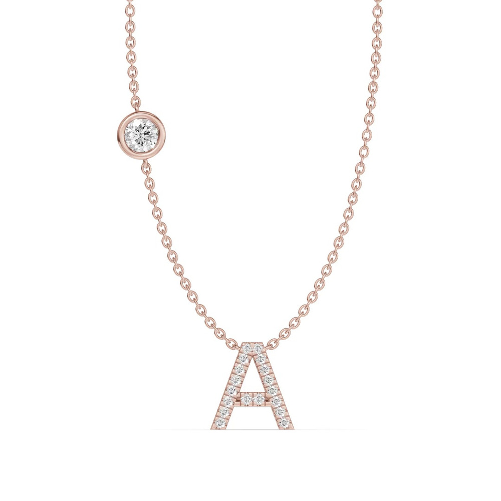 360 degree view of Bezel Lab Diamond Pavé Initial Necklace - A
