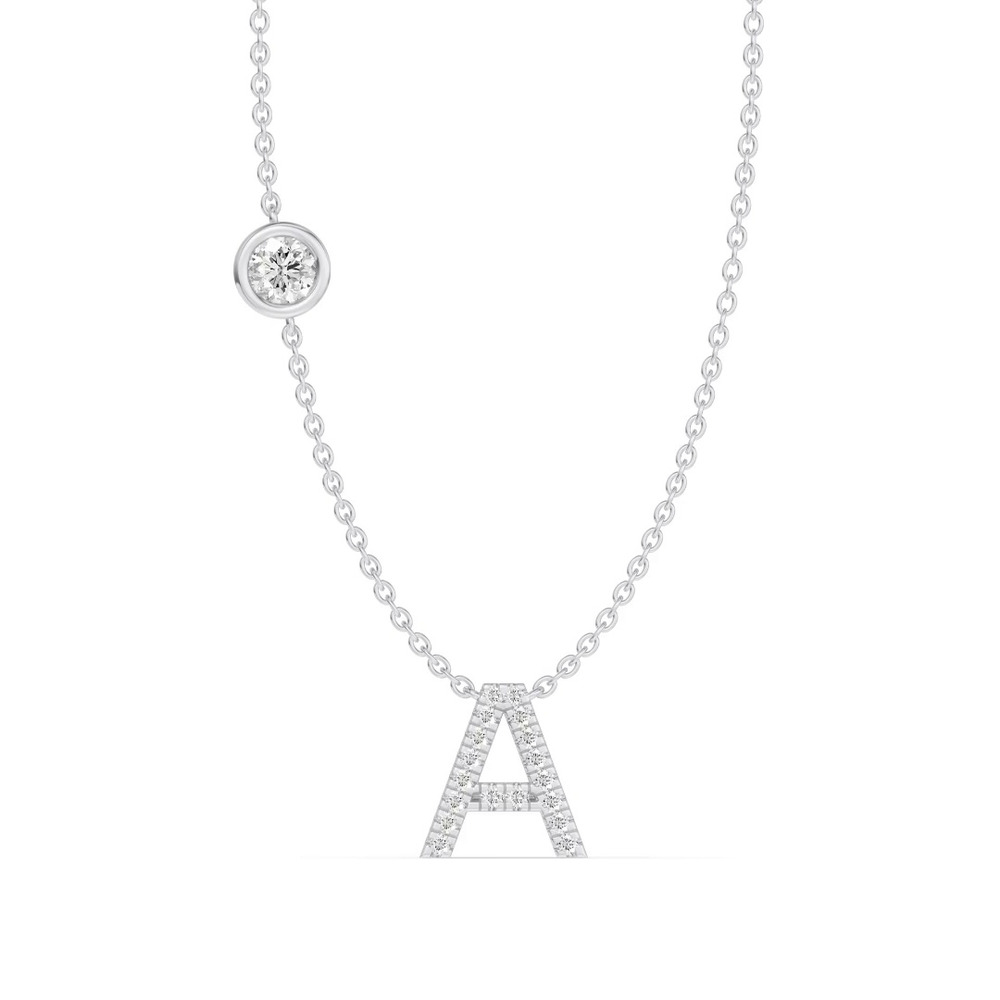 360 degree view of Bezel Lab Diamond Pavé Initial Necklace - A