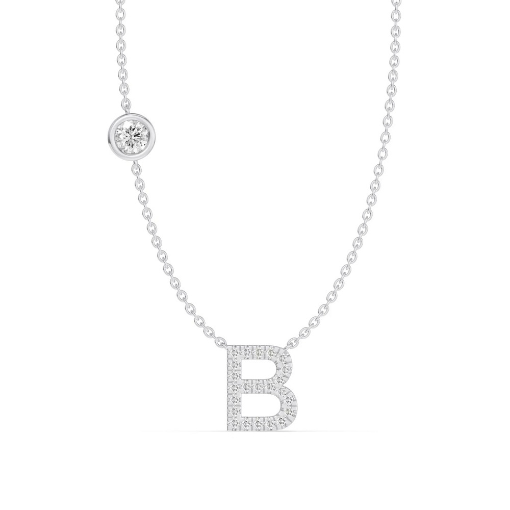 360 degree view of Bezel Diamond Pavé Initial Necklace - B