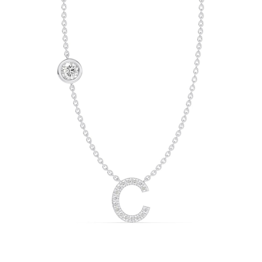 360 degree view of Bezel Diamond Pavé Initial Necklace - C