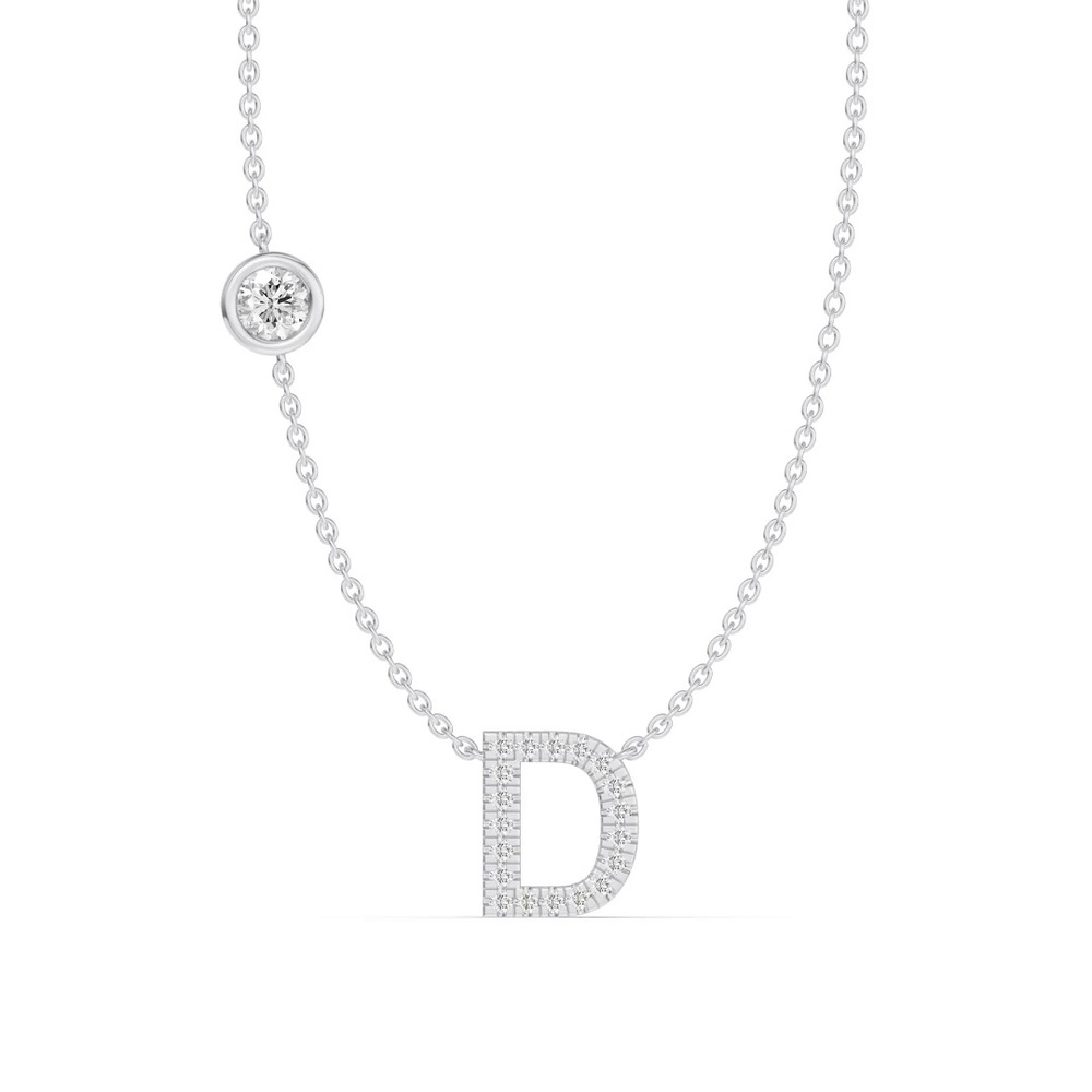 360 degree view of Bezel Diamond Pavé Initial Necklace - D