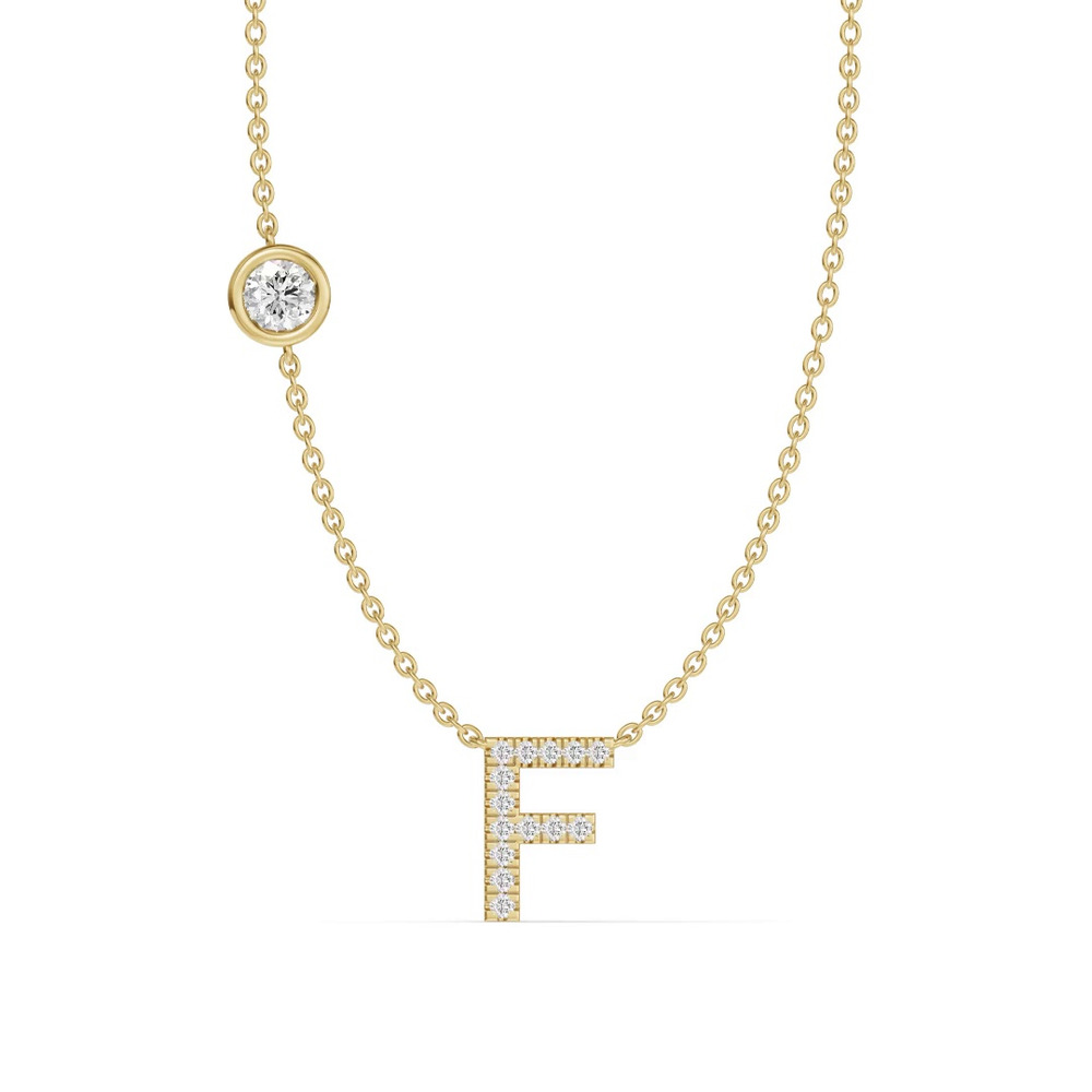 360 degree view of Bezel Lab Diamond Pavé Initial Necklace - F