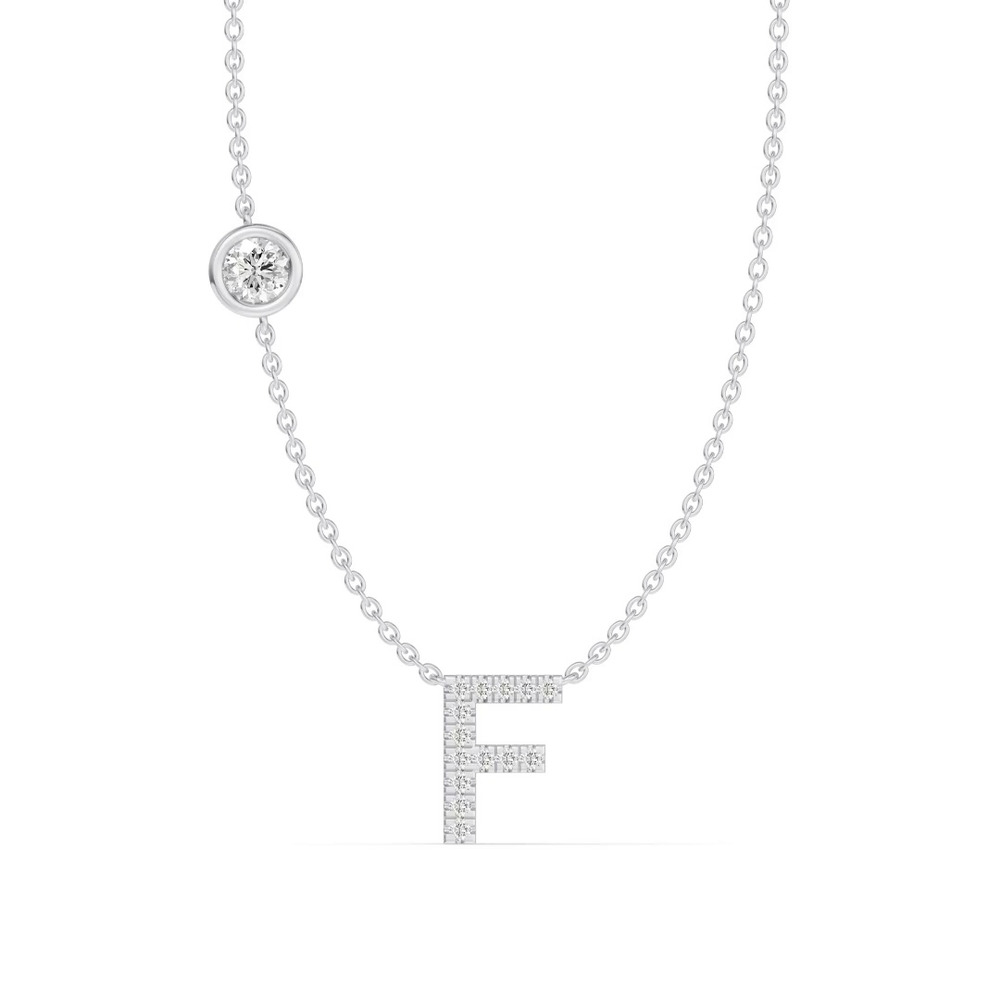360 degree view of Bezel Diamond Pavé Initial Necklace - F