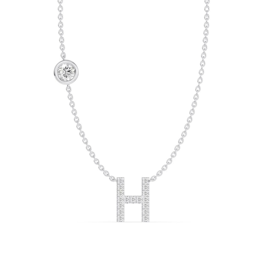 360 degree view of Bezel Diamond Pavé Initial Necklace - H