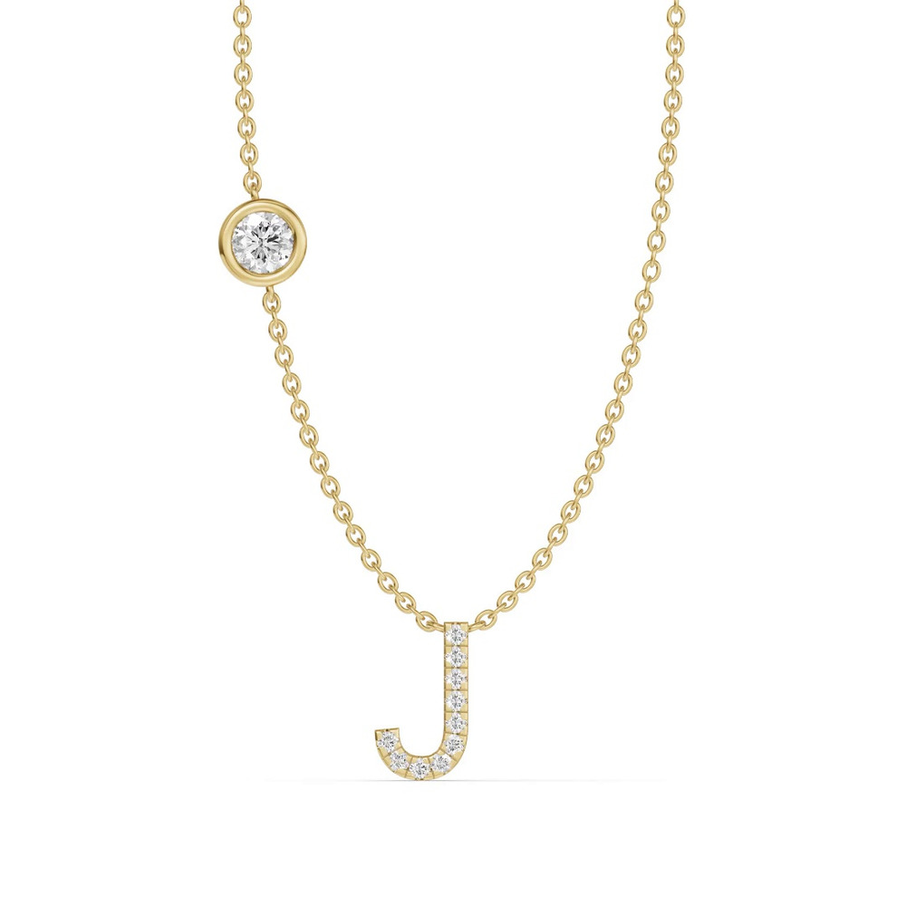 360 degree view of Bezel Diamond Pavé Initial Necklace - J