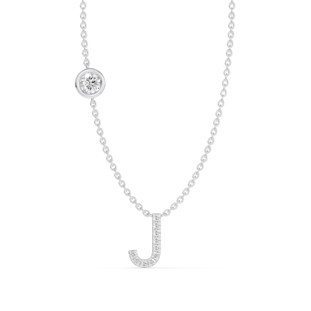 360 degree view of Bezel Lab Diamond Pavé Initial Necklace - J