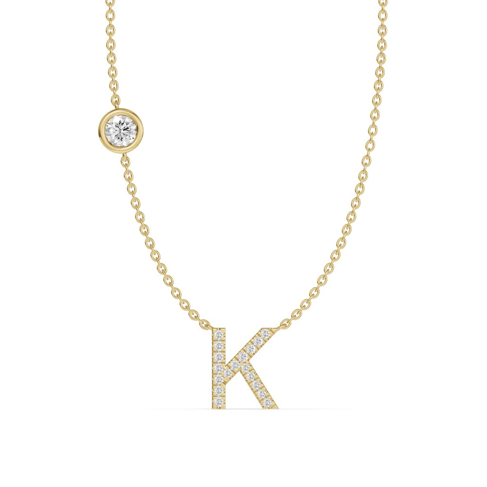 360 degree view of Bezel Lab Diamond Pavé Initial Necklace - K