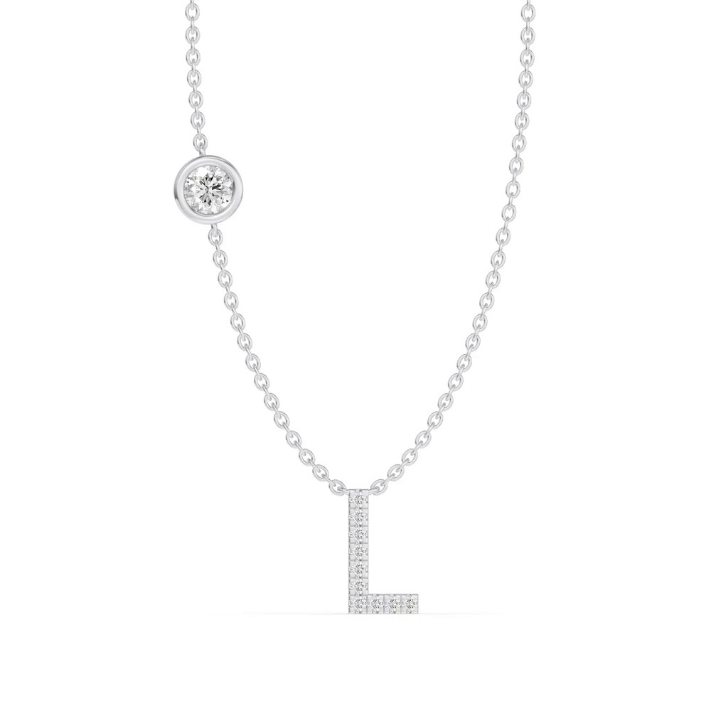 360 degree view of Bezel Diamond Pavé Initial Necklace - L