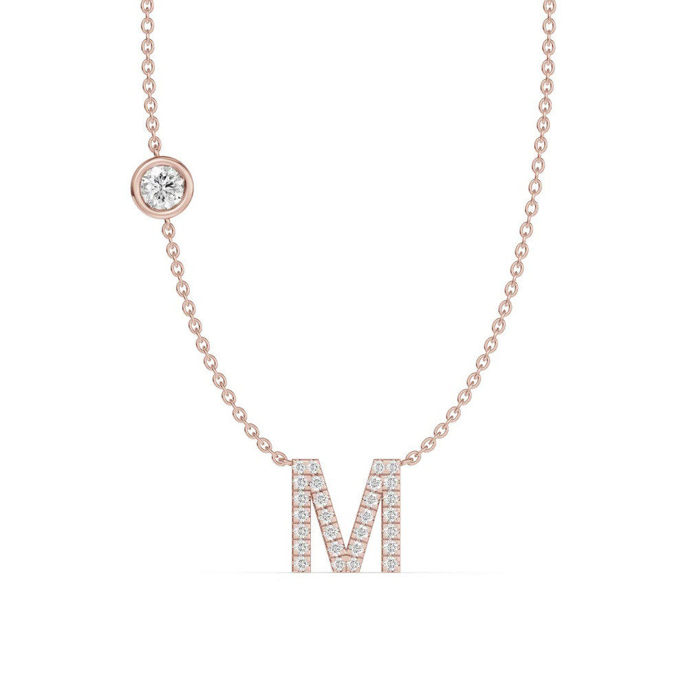 360 degree view of Bezel Lab Diamond Pavé Initial Necklace - M