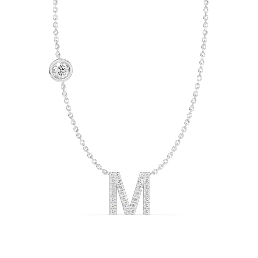 360 degree view of Bezel Lab Diamond Pavé Initial Necklace - M