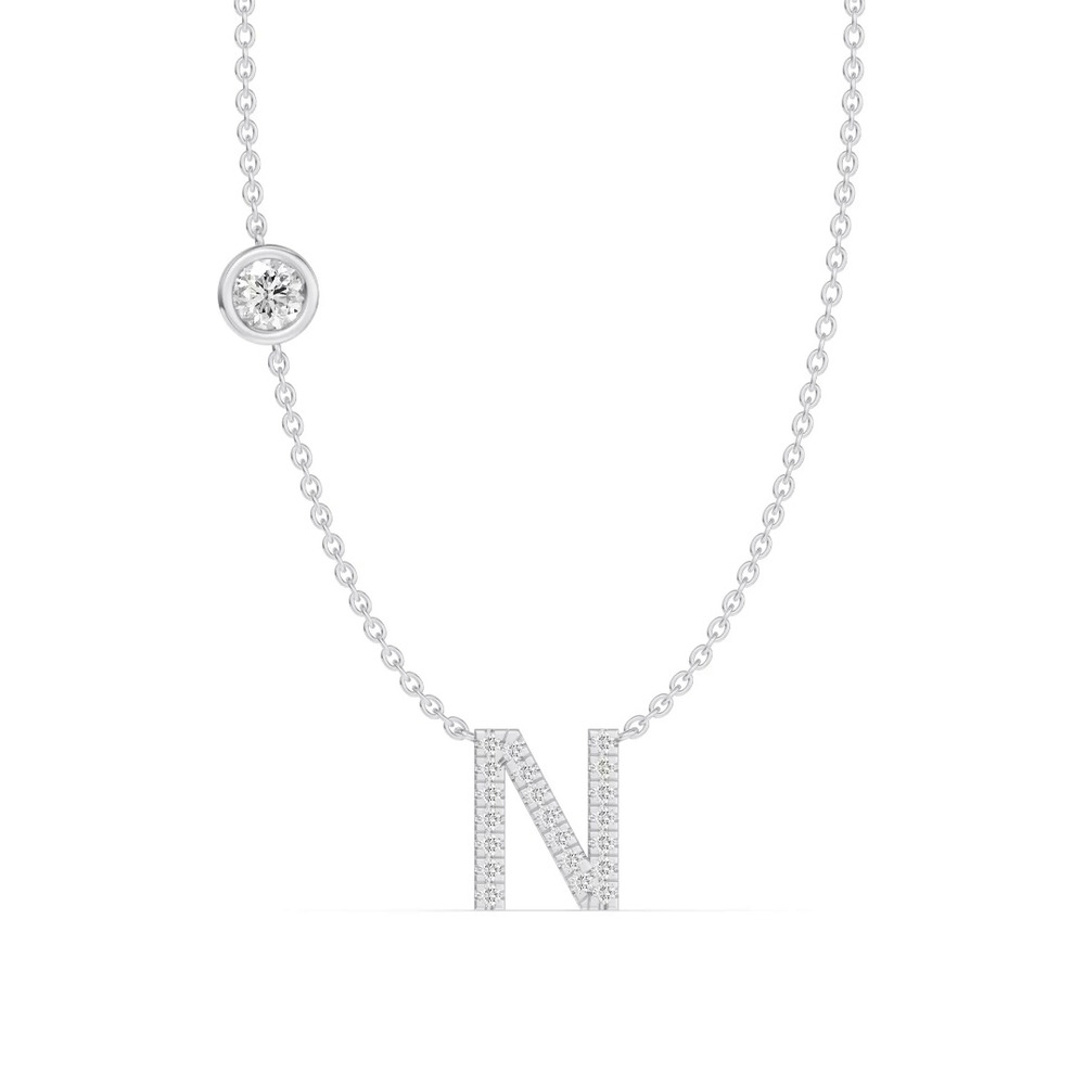 360 degree view of Bezel Diamond Pavé Initial Necklace - N