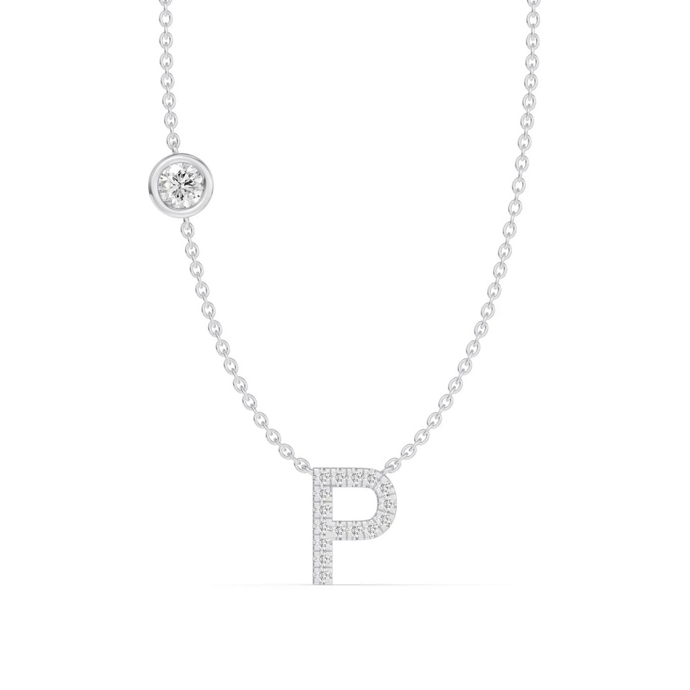 360 degree view of Bezel Diamond Pavé Initial Necklace - P