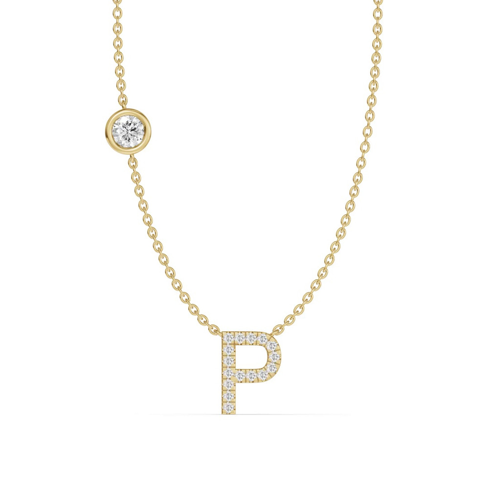 360 degree view of Bezel Lab Diamond Pavé Initial Necklace - P
