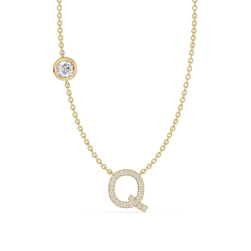 360 degree view of Bezel Diamond Pavé Initial Necklace - Q