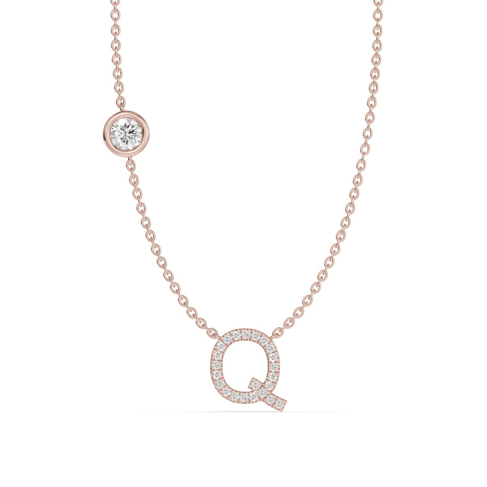 360 degree view of Bezel Lab Diamond Pavé Initial Necklace - Q