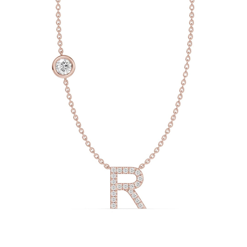 360 degree view of Bezel Lab Diamond Pavé Initial Necklace - R