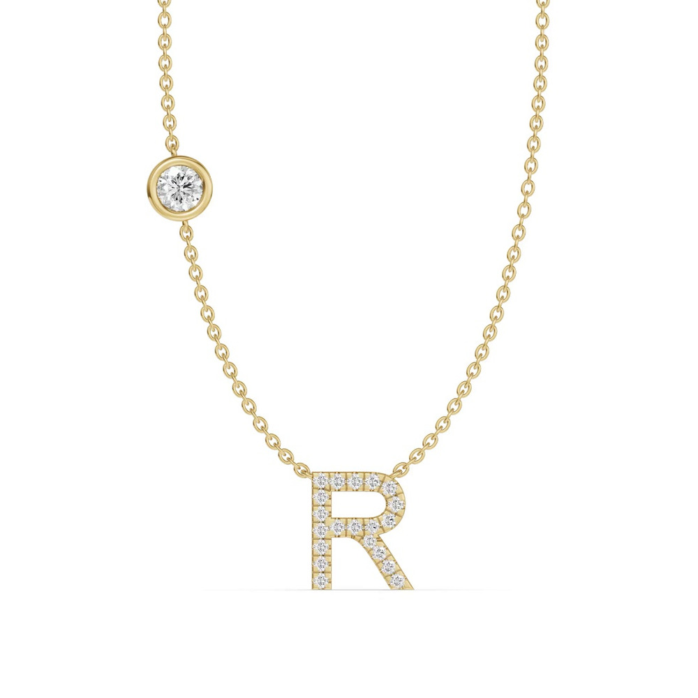 360 degree view of Bezel Diamond Pavé Initial Necklace - R