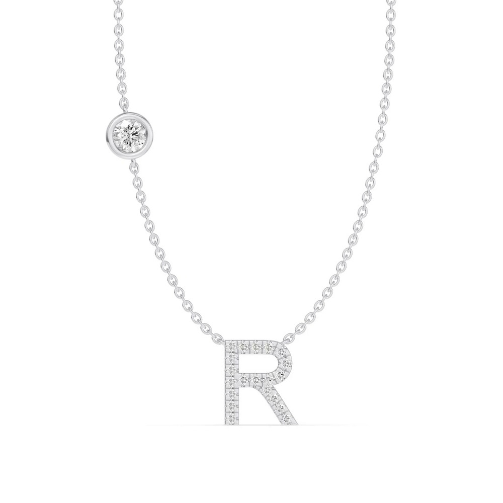 360 degree view of Bezel Diamond Pavé Initial Necklace - R