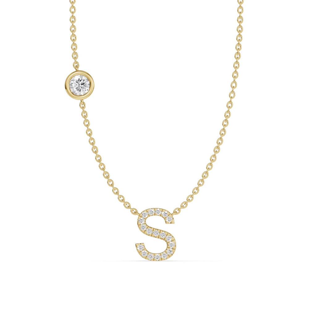 360 degree view of Bezel Diamond Pavé Initial Necklace - S