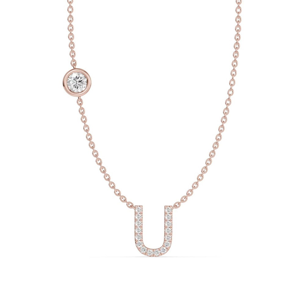 360 degree view of Bezel Lab Diamond Pavé Initial Necklace - U