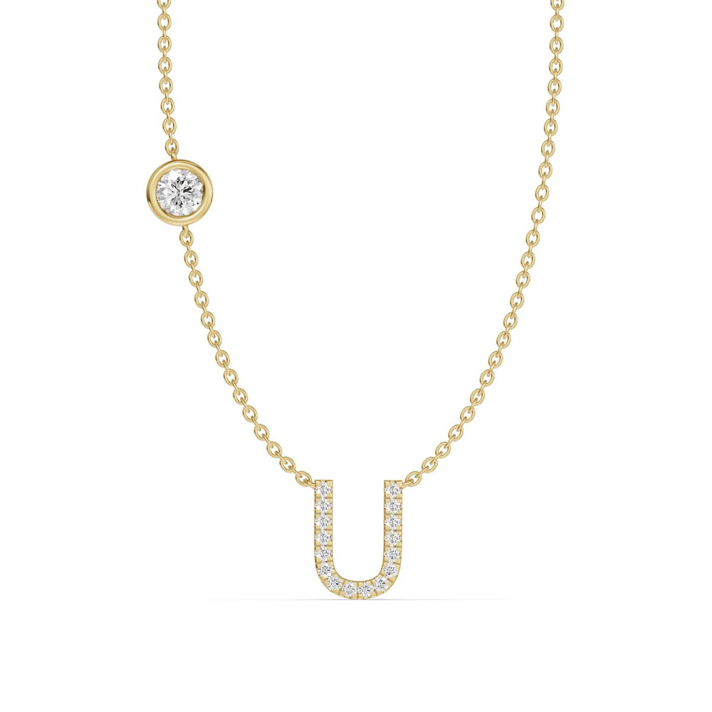 360 degree view of Bezel Lab Diamond Pavé Initial Necklace - U