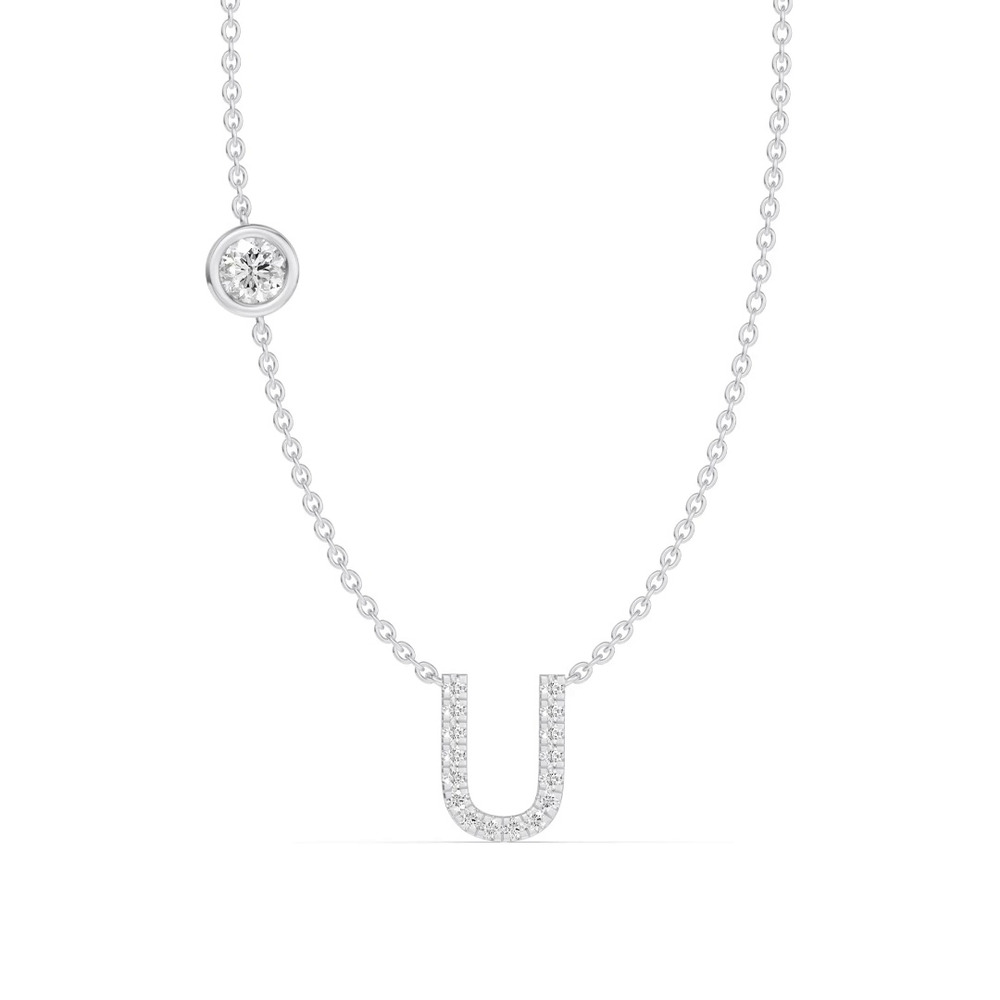 360 degree view of Bezel Lab Diamond Pavé Initial Necklace - U