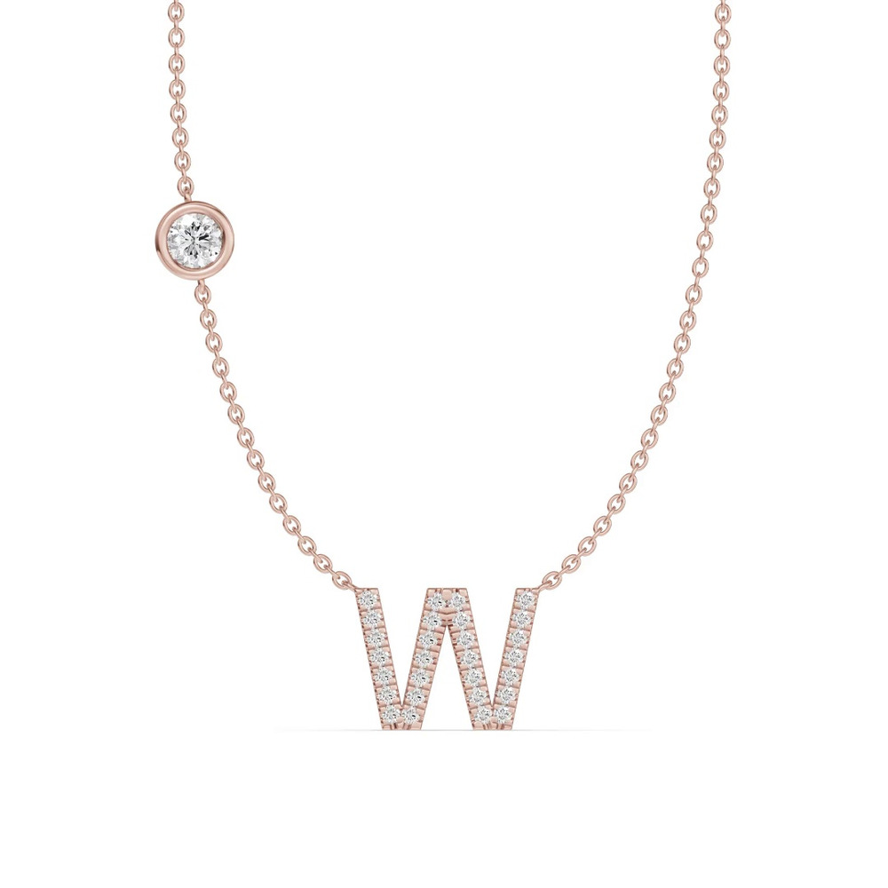 360 degree view of Bezel Lab Diamond Pavé Initial Necklace - W