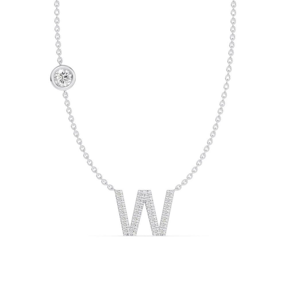 360 degree view of Bezel Diamond Pavé Initial Necklace - W