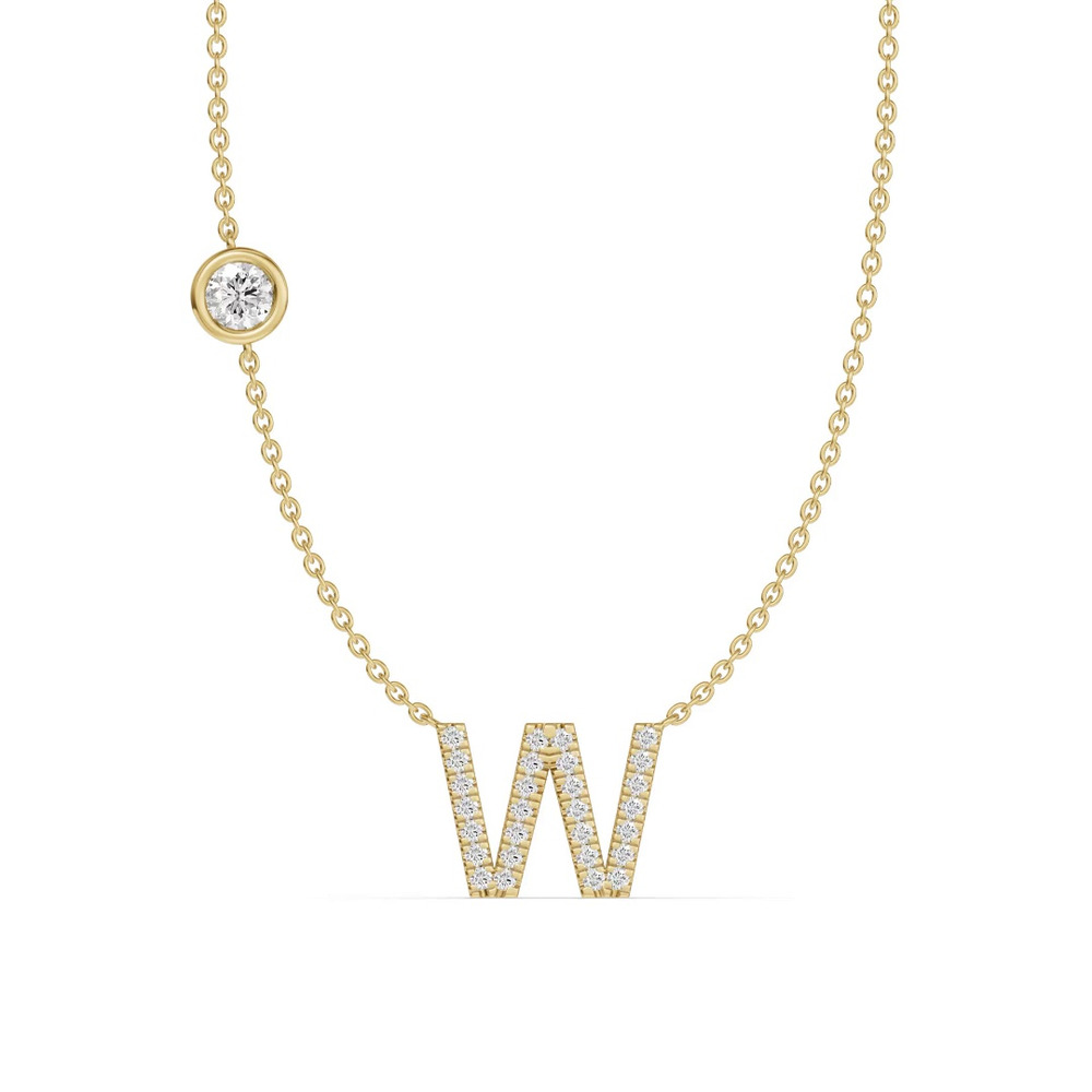 360 degree view of Bezel Lab Diamond Pavé Initial Necklace - W