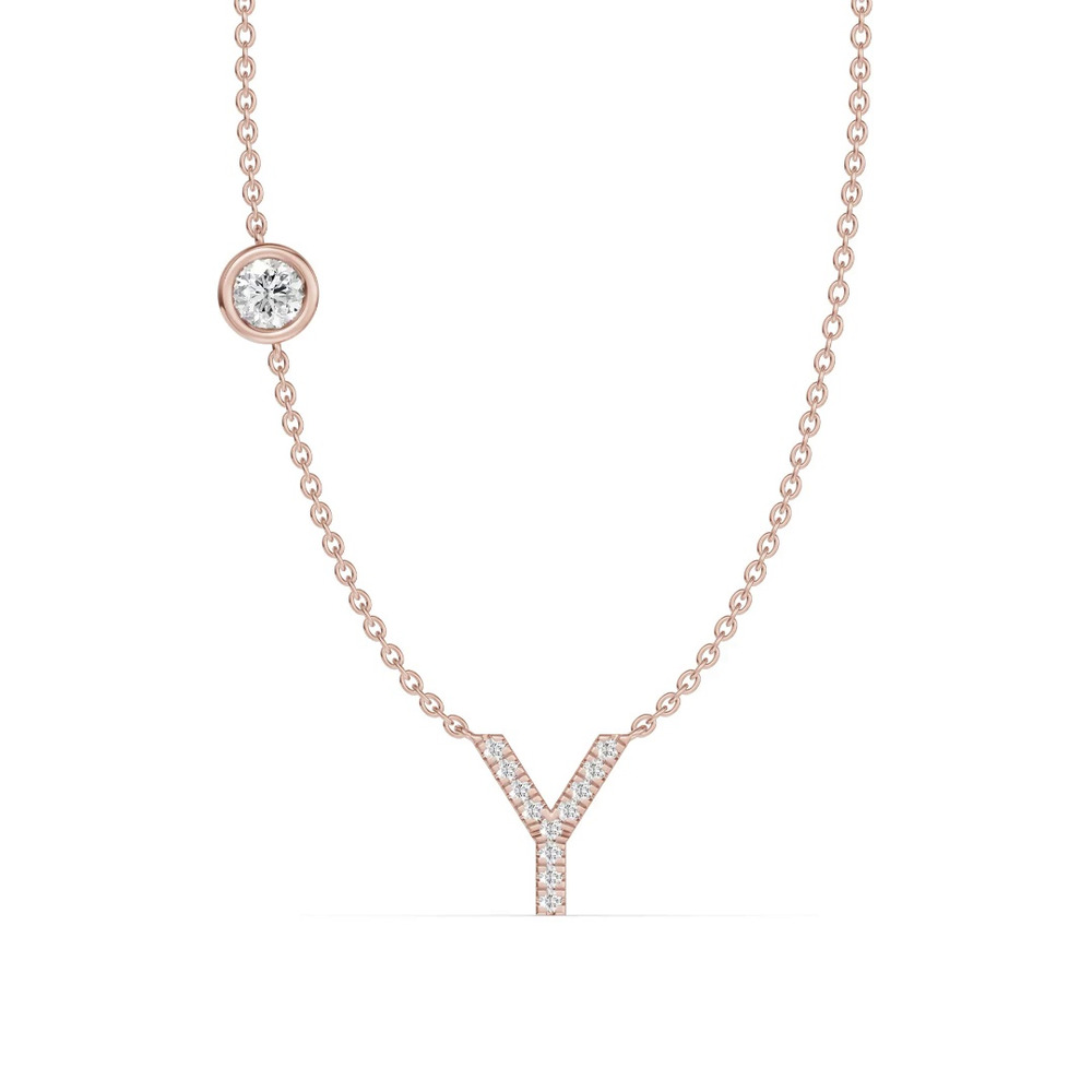 360 degree view of Bezel Lab Diamond Pavé Initial Necklace - Y