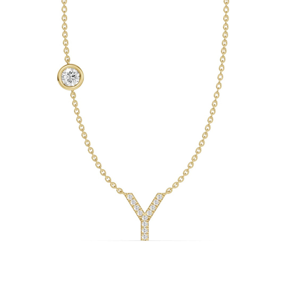 360 degree view of Bezel Lab Diamond Pavé Initial Necklace - Y