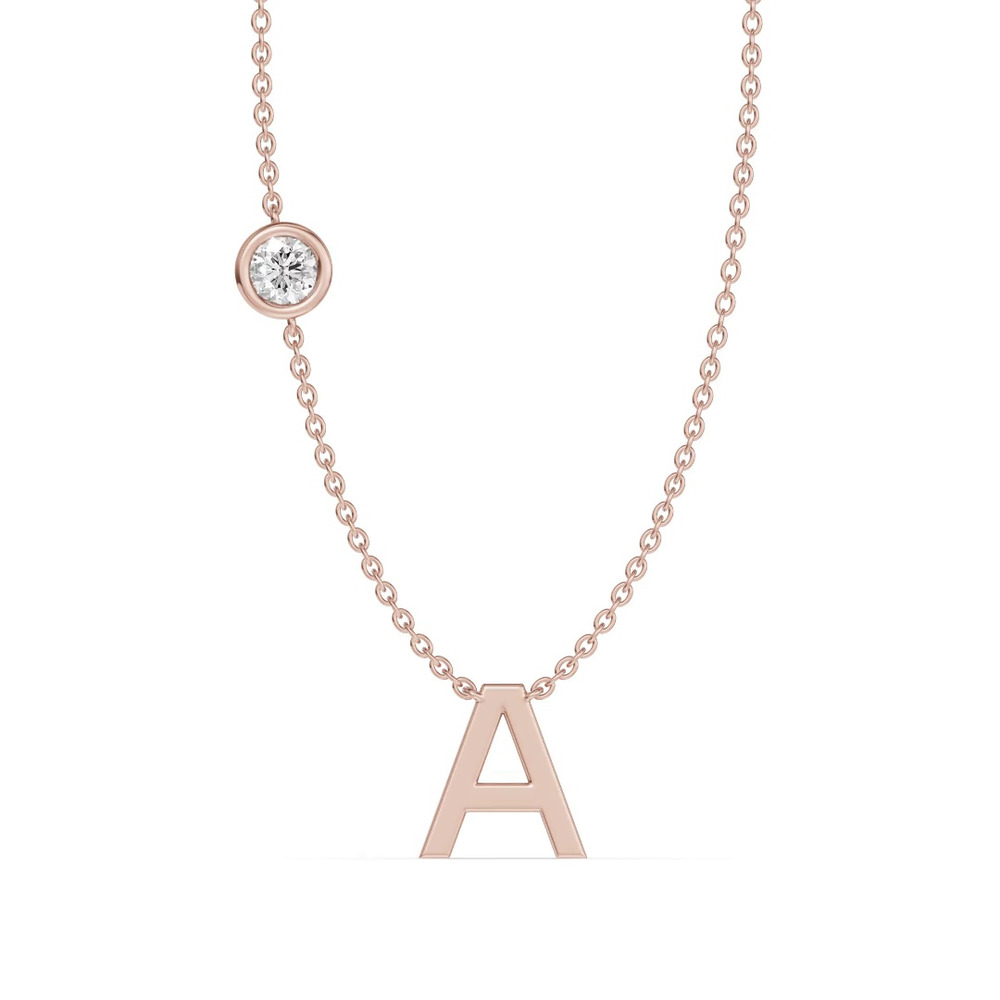 360 degree view of Bezel Diamond Gold Initial Necklace - A