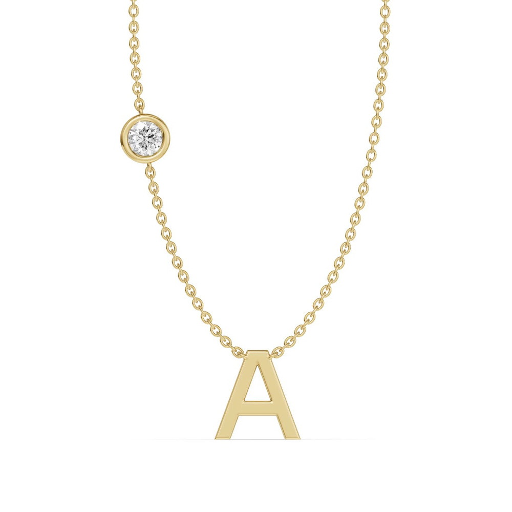 360 degree view of Bezel Diamond Gold Initial Necklace - A