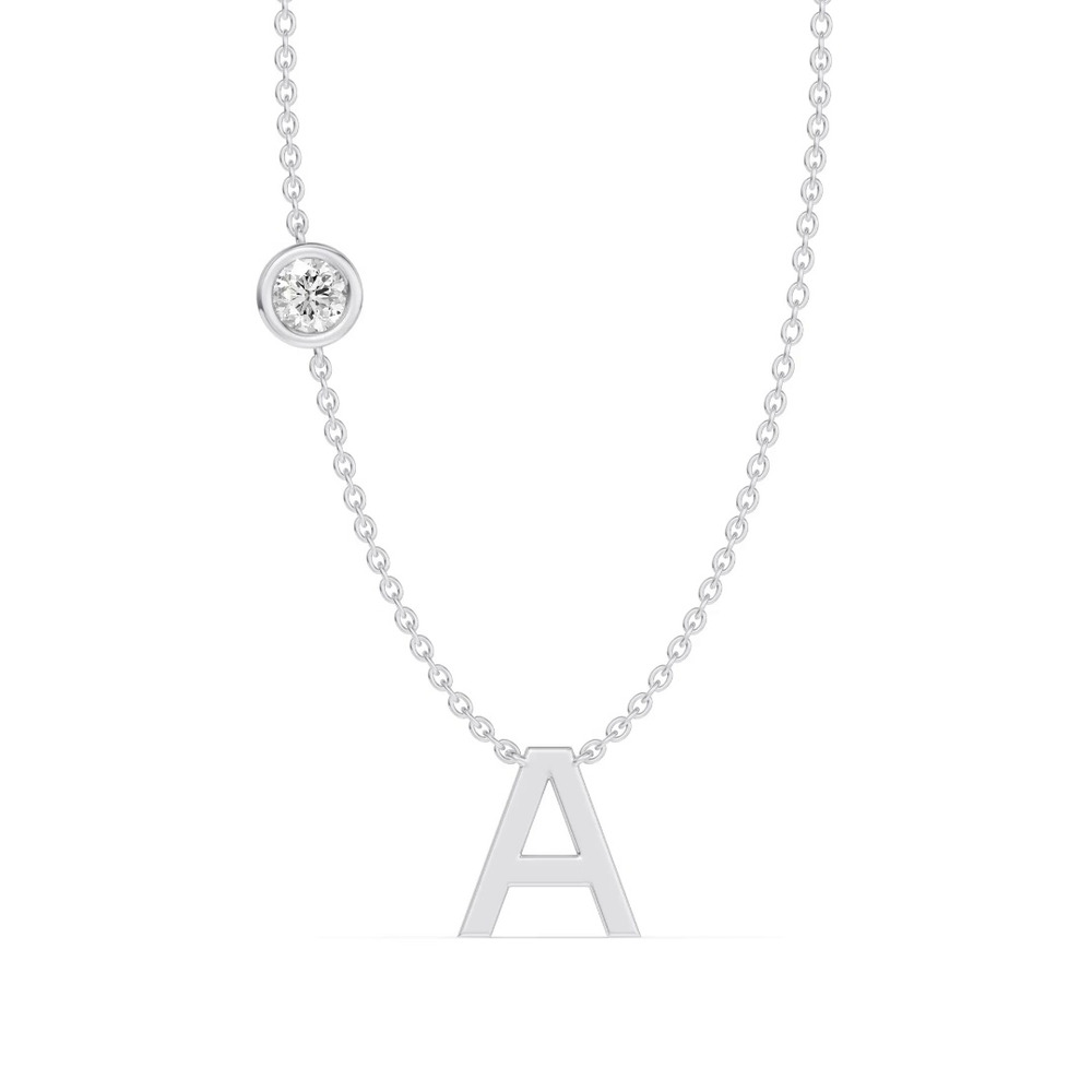 360 degree view of Bezel Diamond Gold Initial Necklace - A
