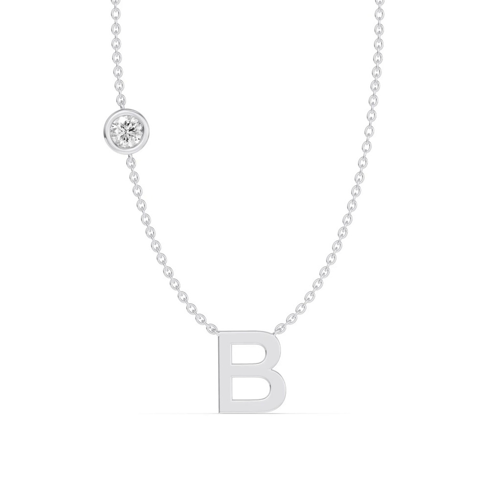 360 degree view of Bezel Diamond Gold Initial Necklace - B