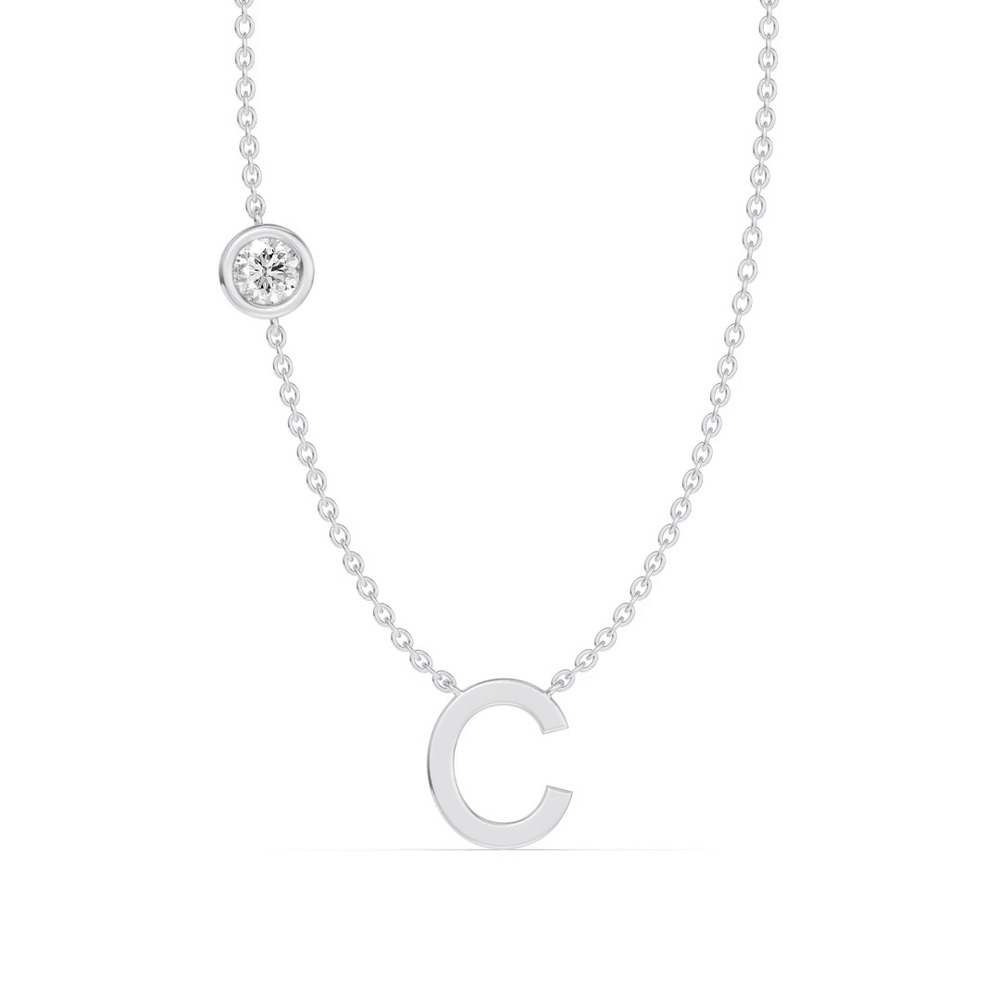 360 degree view of Bezel Diamond Gold Initial Necklace - C