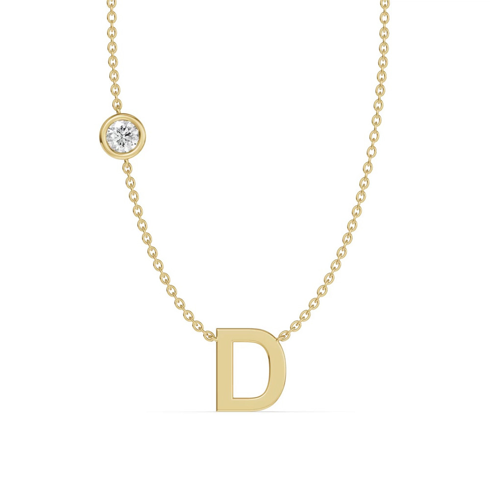 360 degree view of Bezel Lab Diamond Gold Initial Necklace - D