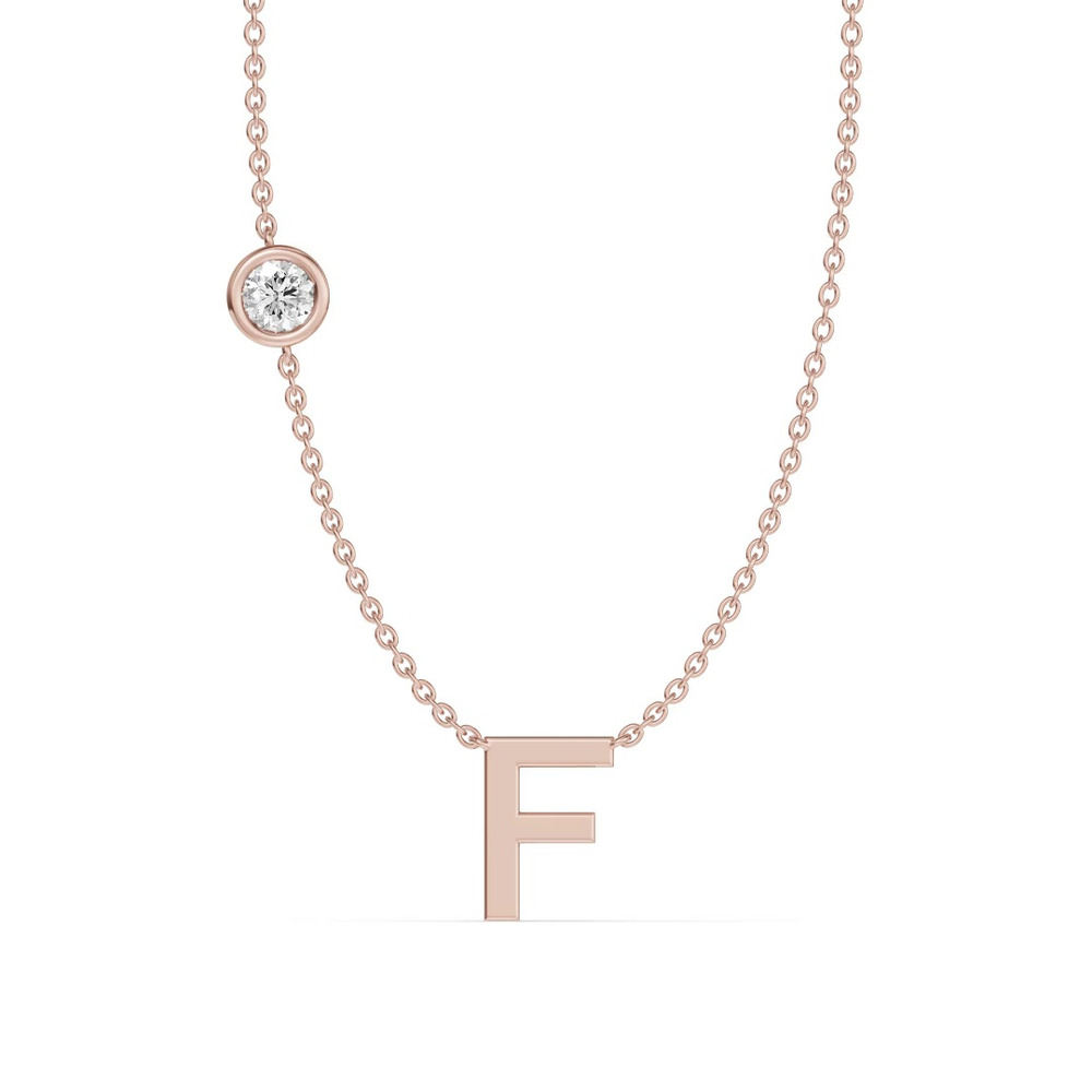 360 degree view of Bezel Diamond Gold Initial Necklace - F
