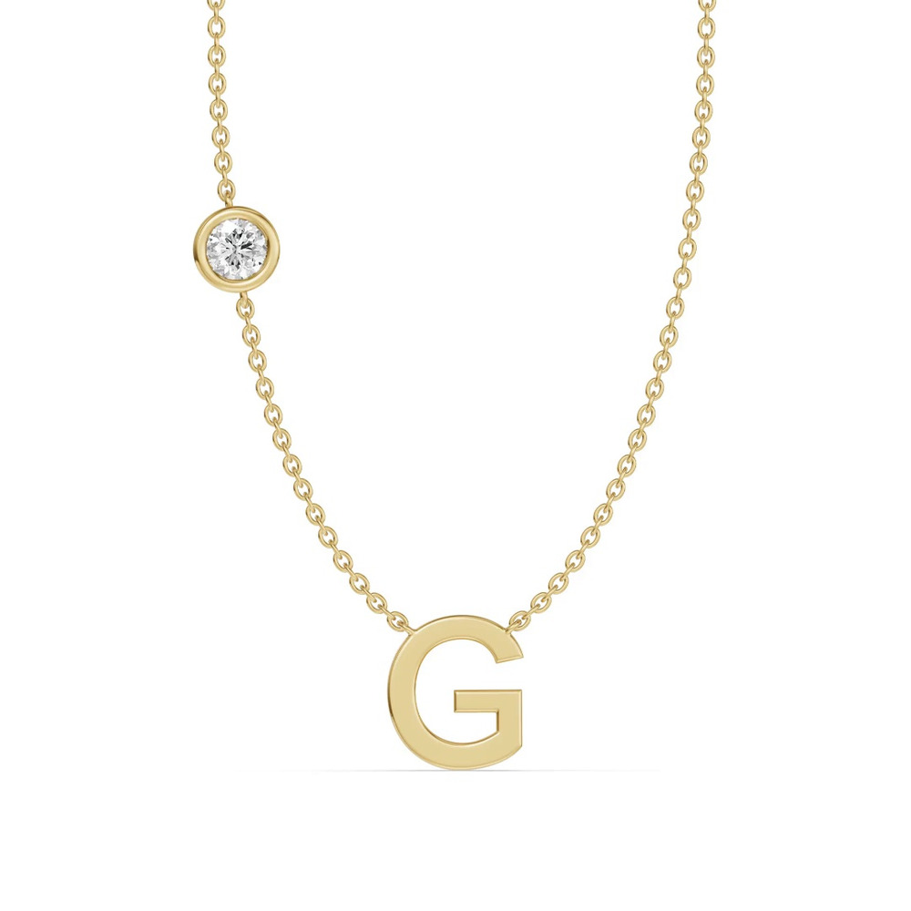 360 degree view of Bezel Lab Diamond Gold Initial Necklace - G