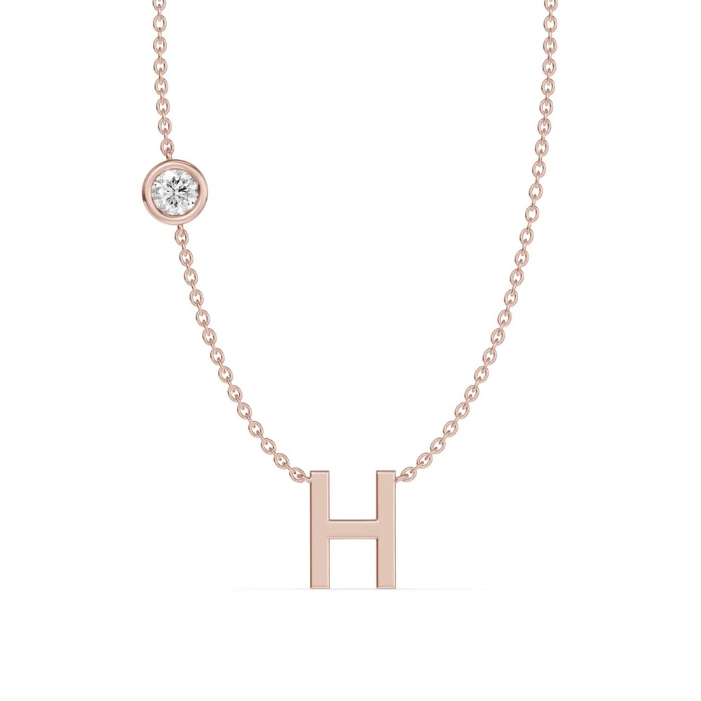 360 degree view of Bezel Lab Diamond Gold Initial Necklace - H