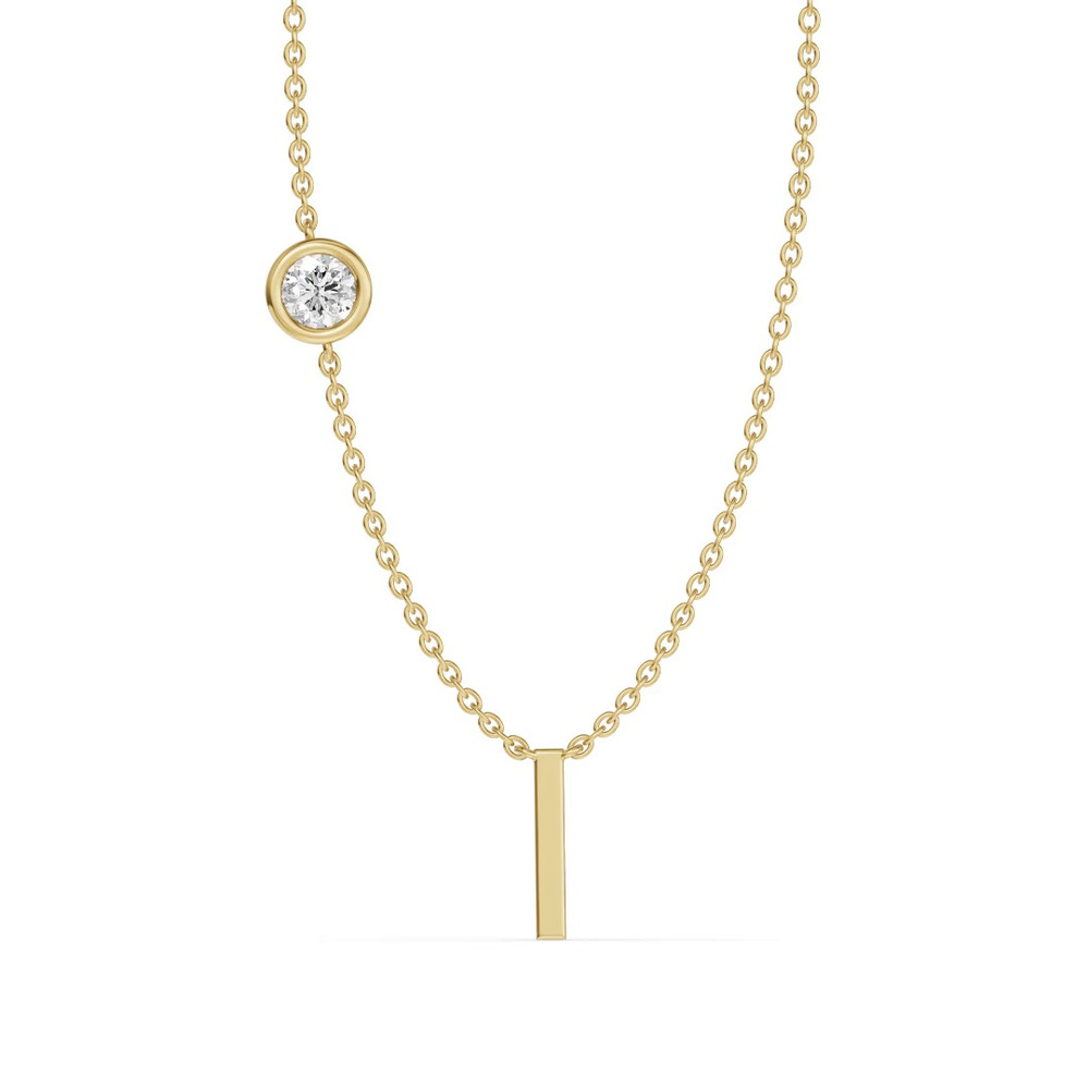 360 degree view of Bezel Diamond Gold Initial Necklace - I