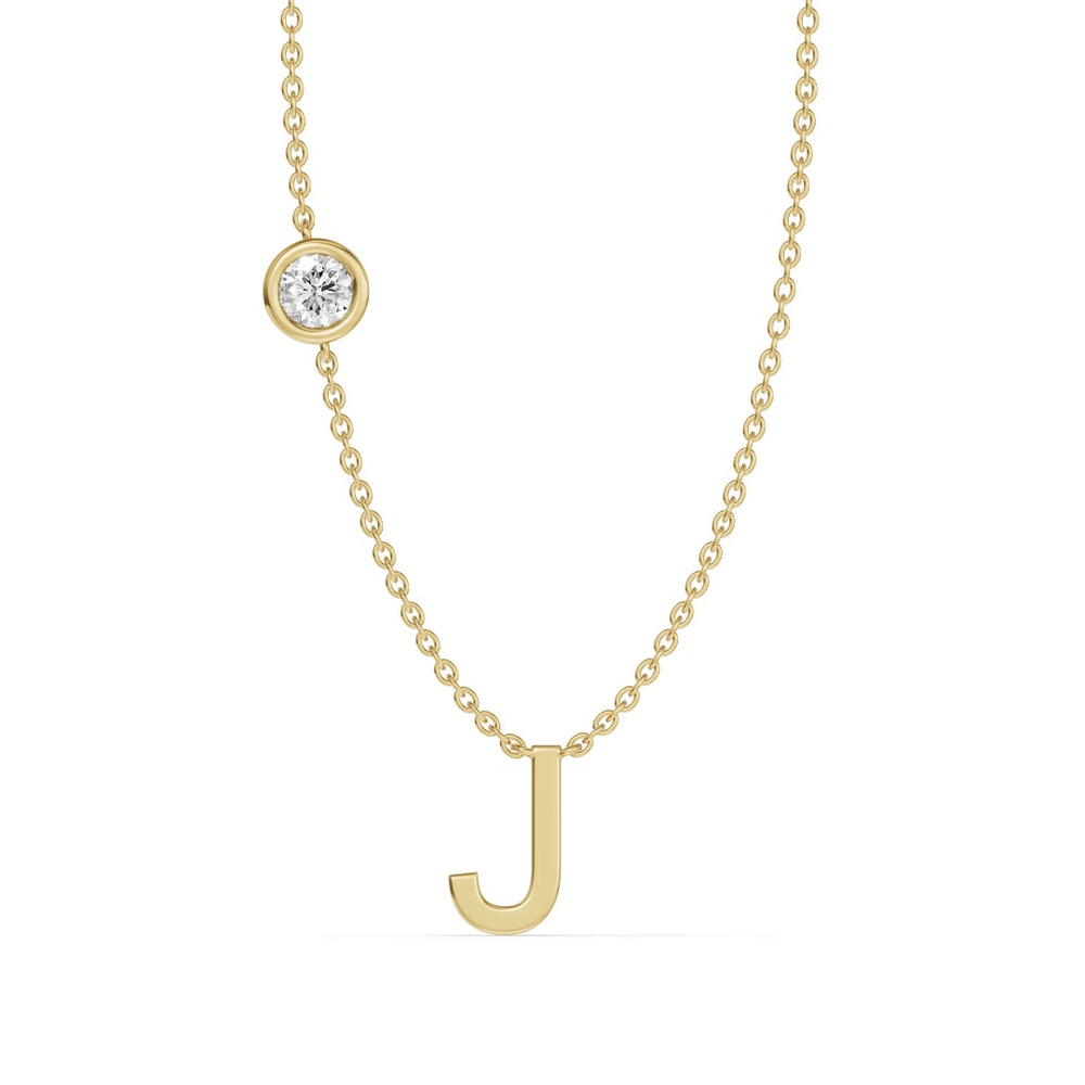 360 degree view of Bezel Diamond Gold Initial Necklace - J
